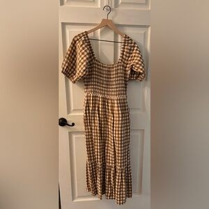 Little Cottonwood Checkered Midi Dress with Puff Sleeves